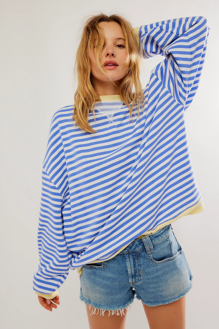 Amelia | Damen übergroß Gestreifter Pullover mit langen Ärmeln