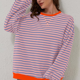 Amelia | Damen übergroß Gestreifter Pullover mit langen Ärmeln