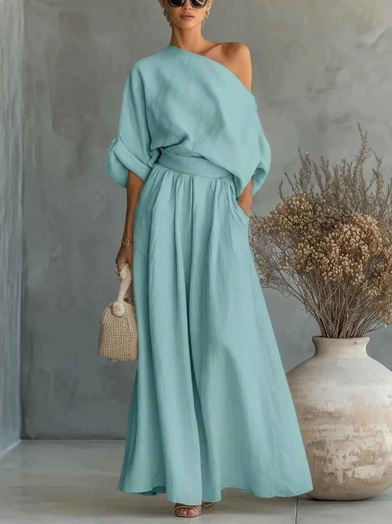 Lisa | Gemütliches Off-Shoulder-Top mit tapered Hosen Ensemble
