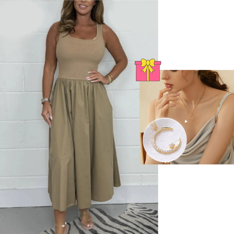 Stylisches ärmelloses A-Linien-Kleid mit quadratischem Ausschnitt