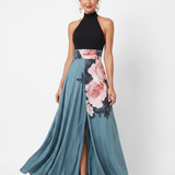 Olympas | Halter-Bodice Floral Rock Maxi Kleid