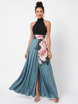 Olympas | Halter-Bodice Floral Rock Maxi Kleid