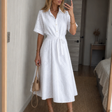 Eden | Damen Midi-Kleid mit Knöpfen und Bindegürtel