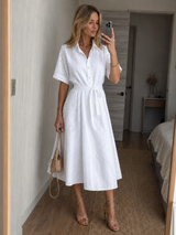 Eden | Damen Midi-Kleid mit Knöpfen und Bindegürtel