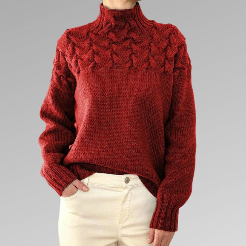 Eva - Damenpullover mit Zopfmuster-Detail