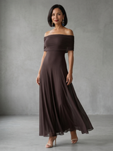 Juni | Off-Shoulder Drapiertes Midi-Kleid