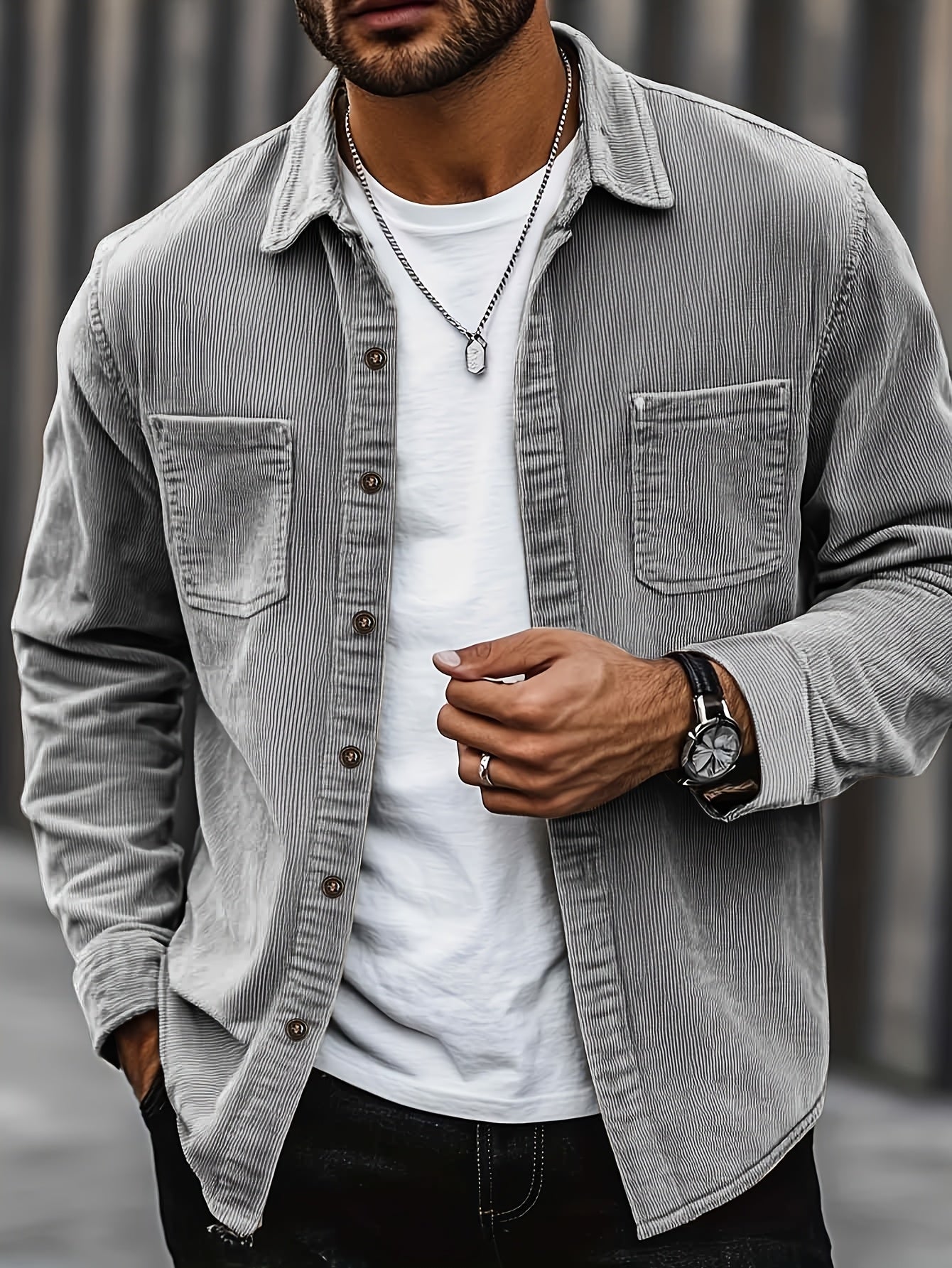 Johan | Herren Hemdjacke mit Knöpfen und Taschen
