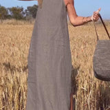 Lässiges langes Kleid aus Baumwolle und Leinen für Damen