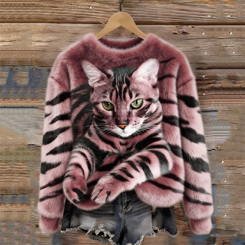 Gemütlicher Plüsch-Sweatshirt mit einem Tiger- und Tabby-Kätzchen-Design