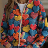Valentine | Damen Strickjacke mit Strukturstrick und Herz-Applikationen