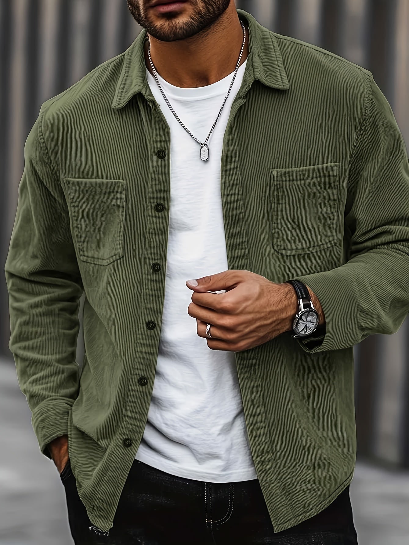 Johan | Herren Hemdjacke mit Knöpfen und Taschen