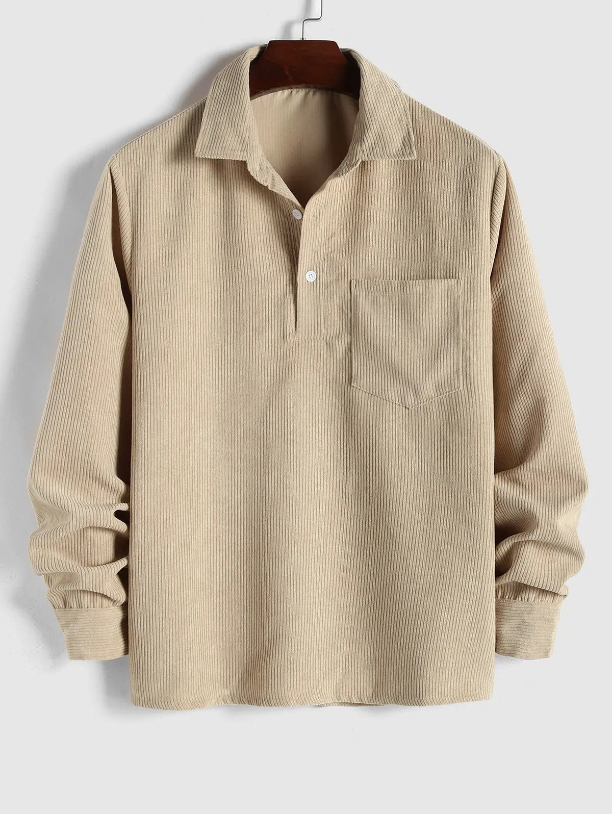 Herren Corduroy Langarmhemd mit halber Knopfleiste