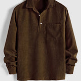 Herren Corduroy Langarmhemd mit halber Knopfleiste
