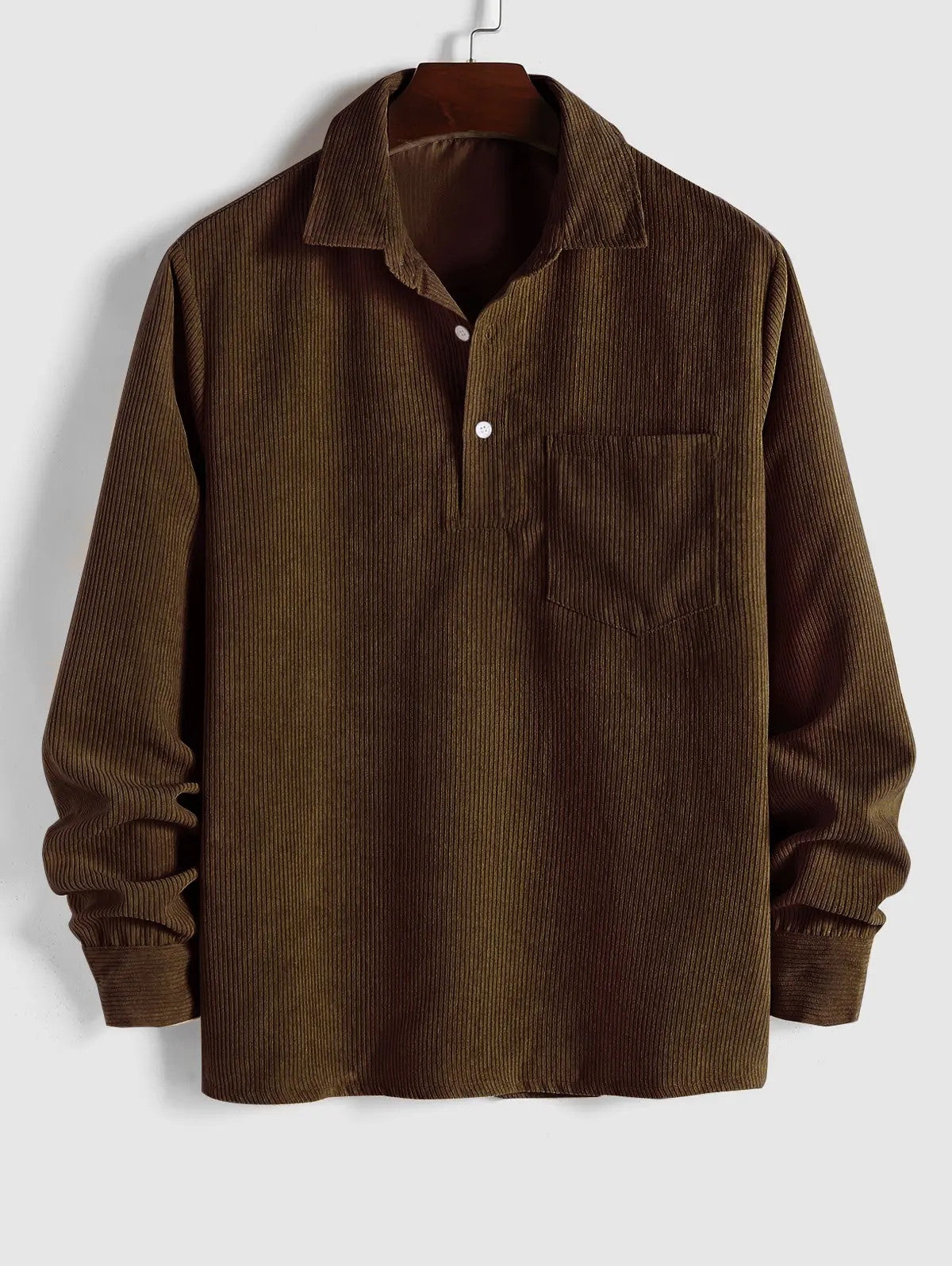 Herren Corduroy Langarmhemd mit halber Knopfleiste