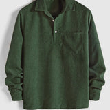 Herren Corduroy Langarmhemd mit halber Knopfleiste