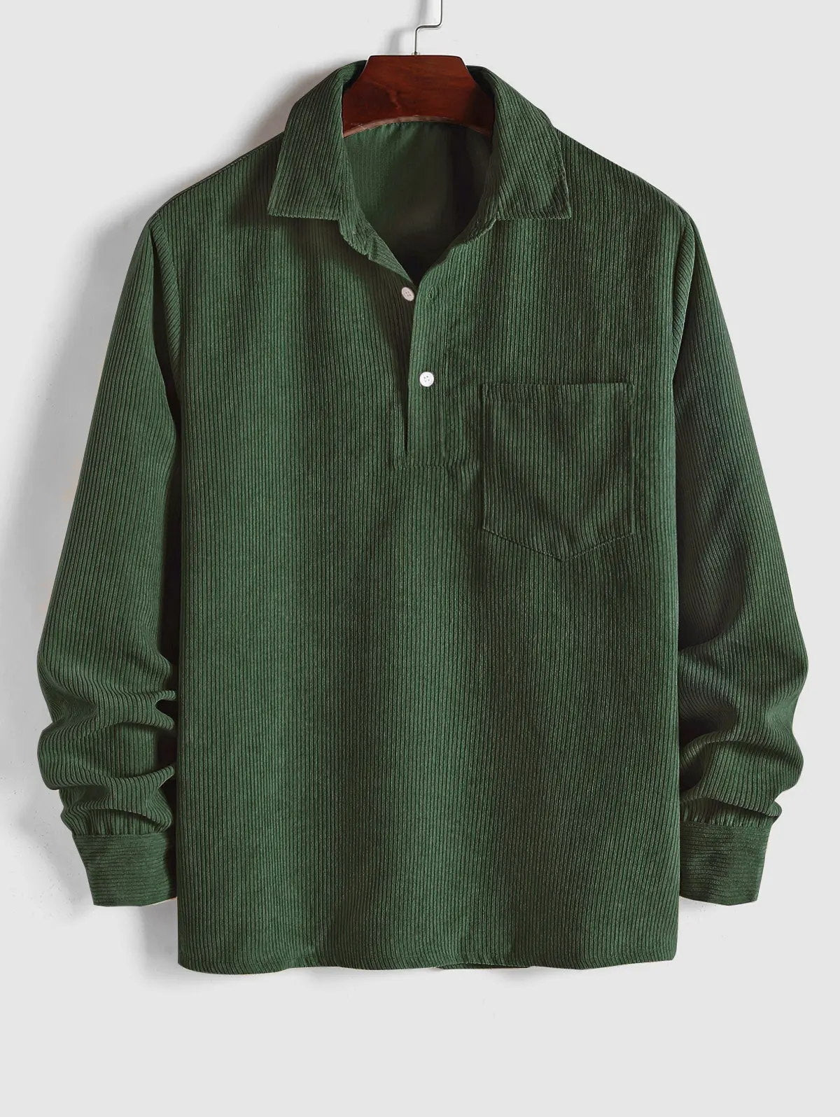 Herren Corduroy Langarmhemd mit halber Knopfleiste
