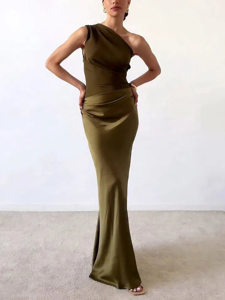 Anita™ | Schickes Ein-Schulter-Falten-Maxi-Kleid für Partys