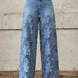 Celeste™ - Spitzen- & Patchwork-Mid-Rise-Jeans