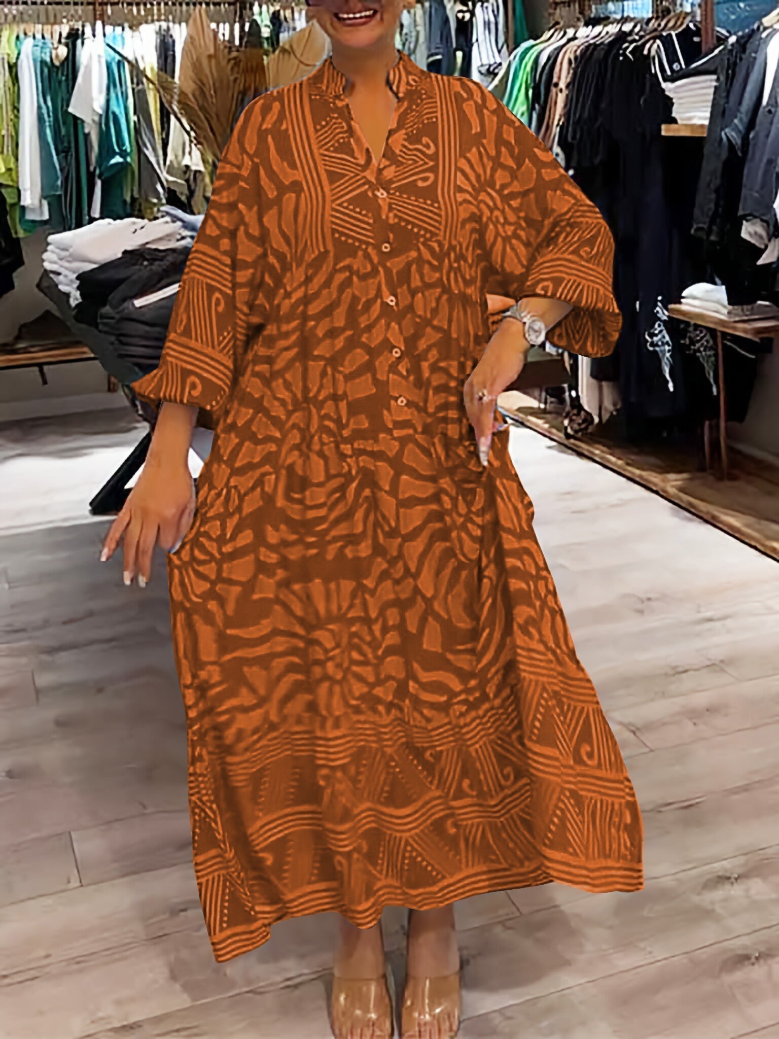 Mira | V-Aussachnitt Gedrucktes Kleid (Fast ausverkauft)