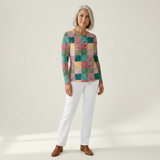 Nora | Patchwork-Pullover in Rosa und Türkis