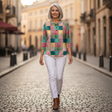 Nora | Patchwork-Pullover in Rosa und Türkis