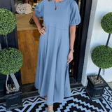 Elegantes Maxi-Kleid mit Puffärmeln und Rundhalsausschnitt