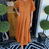 Elegantes Maxi-Kleid mit Puffärmeln und Rundhalsausschnitt