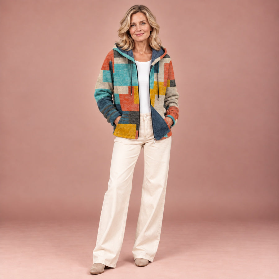 Anna – Jacke mit geometrischen Farbflächen