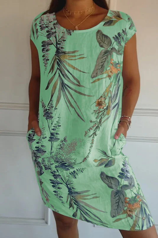 Bedrucktes Sommerkleid für Damen mit Taschen