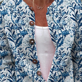 Eleganter blauer und weißer Blumenmuster-Print Knopf-Cardigan-Pullover