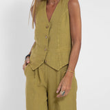 Aira - Geknöpfter Weste & Weite Hose Set