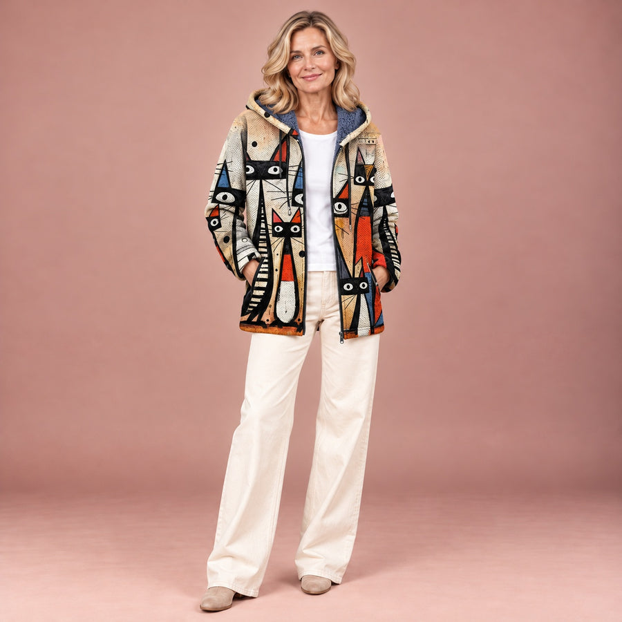 Laura – Jacke mit abstraktem Katzenmuster