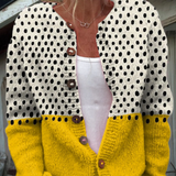 Gelber Geometrischer Polka-Dots-Druck | Geknöpfter Cardigan Pullover