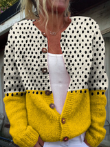 Gelber Geometrischer Polka-Dots-Druck | Geknöpfter Cardigan Pullover
