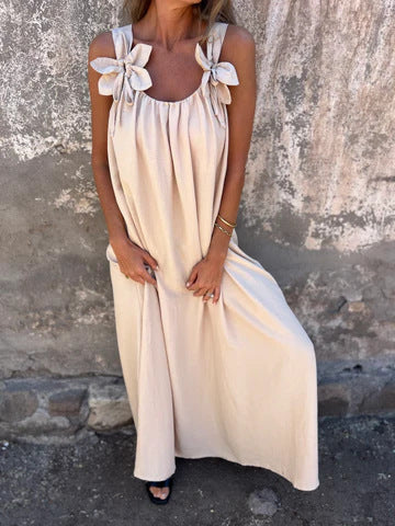 Blumenmuster Damenkleid mit U-förmigem Ausschnitt in einfarbig