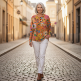 Wiebke | Pullover in Orange mit Blumen