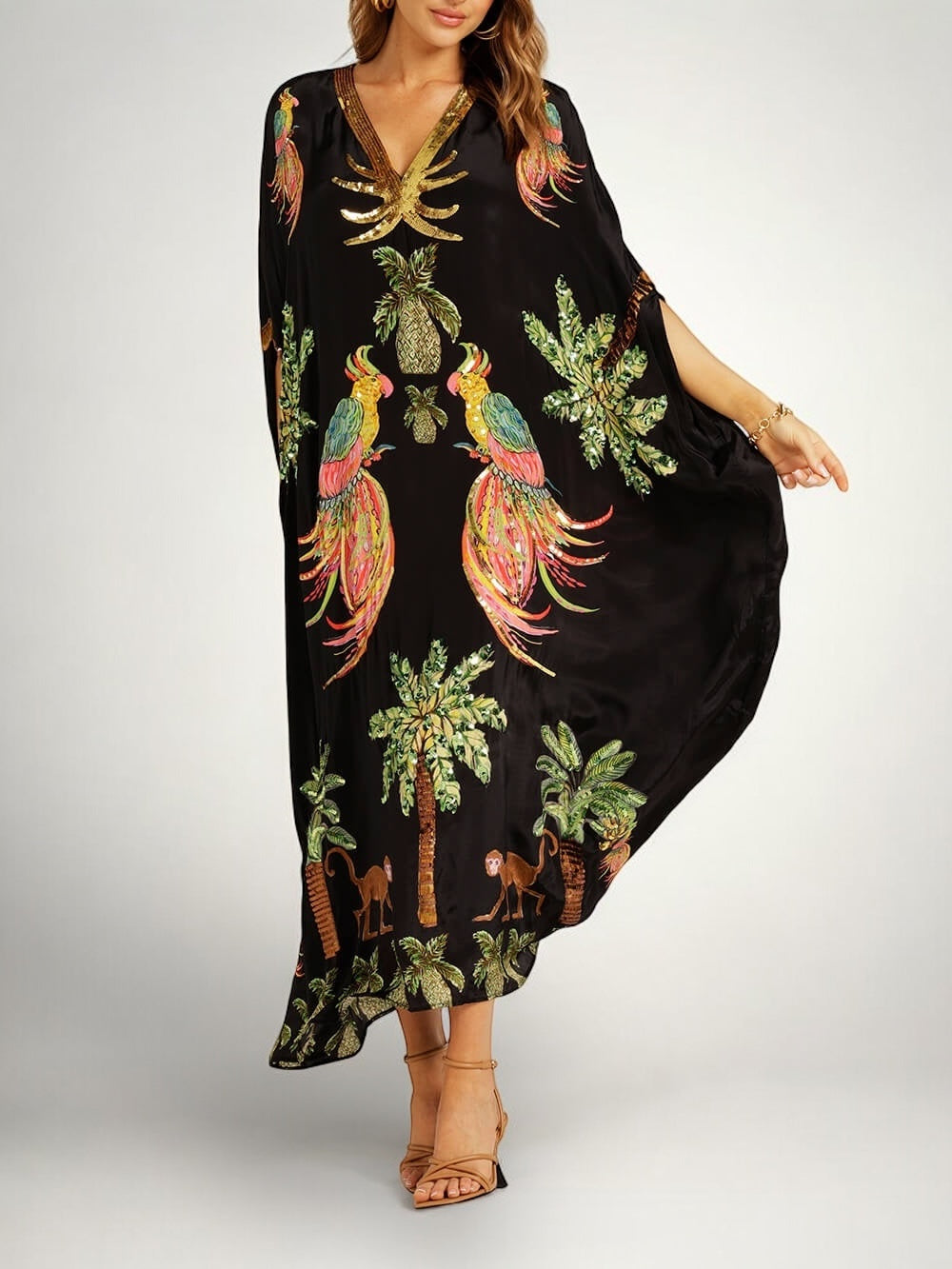 Sahara | Damen V-Ausschnitt Maxikleid mit Pailletten