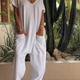 Yelena™ - Lässiger V-Ausschnitt Einfarbiger Jumpsuit