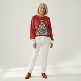 Lotte | Weihnachtspullover in Rot mit Tannenbaum