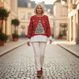 Lotte | Weihnachtspullover in Rot mit Tannenbaum