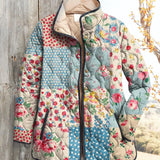 Damen Vintage Charmante Blumenjacke Casual Gep quiltet