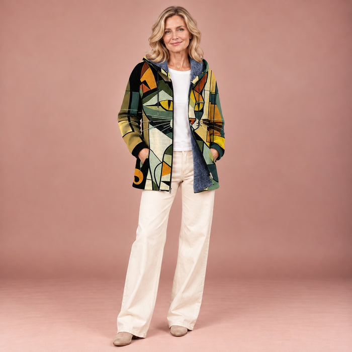 Leonie – Jacke mit geometrischem Katzenmuster