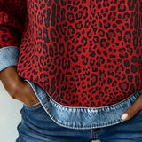 Leopardenmuster Denim Patchwork Pullover