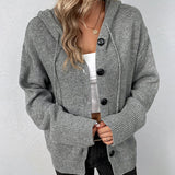 Mia | Damen Kapuzenstrickjacke mit Knöpfen