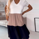 Alva | Farbblock Freizeitkleid mit kurzen Ärmeln