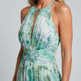 Portia | Plissiertes Halfter Kleid mit weichem Blumenmuster in Midi-Länge