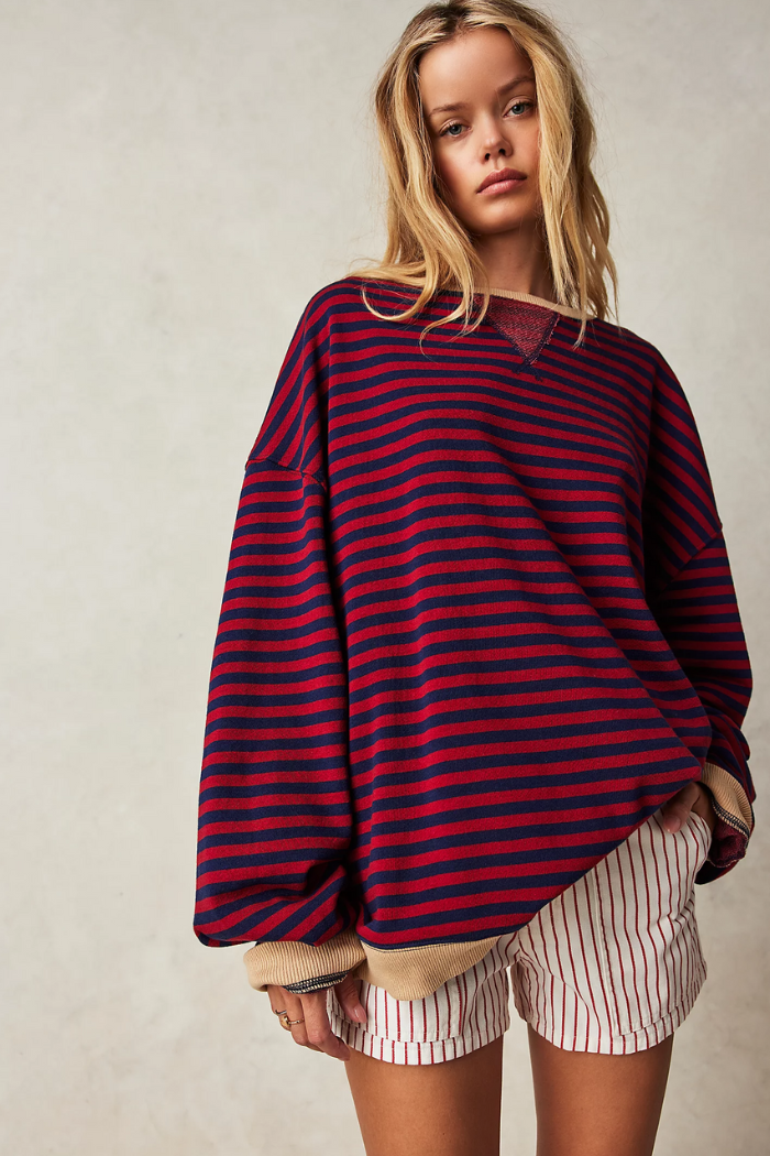 Amelia | Damen übergroß Gestreifter Pullover mit langen Ärmeln