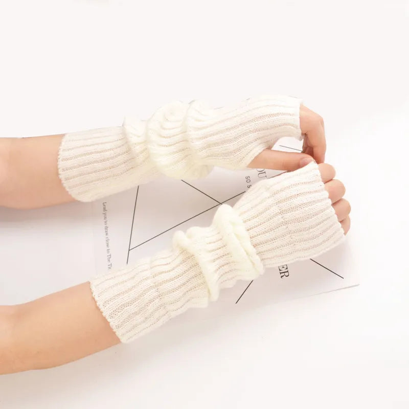 Lange fingerlose Strickhandschuhe (30 cm)