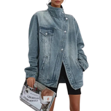 SKYE™ – Retro-inspirierte asymmetrische Jacke mit hohem Kragen und Vintage-Waschung