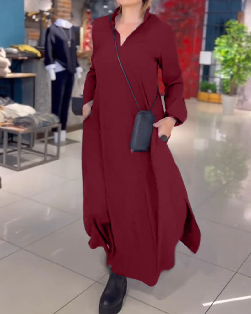 Eleanor - Lockeres Langes Kleid Mit Revers Und Seitenschlitz
